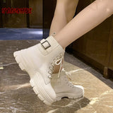 New Fashion Belt Buckle Solid Color Splice Short Boots Women's Round Head PU Soft Sole Shoes Warm and Versatile