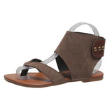 Breakj Sandals Women 2025 Summer New Retro Frosted Jacket Roman Shoes Magic Flat