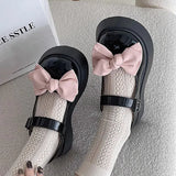 Cute Bowknot Platform Mary Janes Women Round Toe Pearl Ankle Strap Lolita Shoes Woman 2023 New Patent Leather Lovely