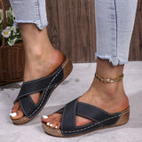 Breakj Slipper Women's Large Size Round Head Casual Pedal Solid Color Cross Wedge
