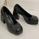 Toe High Heels for Women Temperament Solid Color Leather PU Platform Mary Jane Shoes Party Pumps Zapatos Tacon