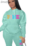 Hoodies Sporty Two Piece Set Women PINK Letter Print Sweatshirt And Skinny Pants Tracksuit Autumn Winter Casual