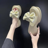 Women Slippers Summer Shallow Med Slides Platform Fashion Butterfly-Knot Shale Female Beach Soft Luxury Sabot