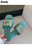 Women's Slippers Summer 2023 Rhinestones Flat Elegant Sandals Female Fashion Outdoor Beach Shoes Slides Chanclas Mujer
