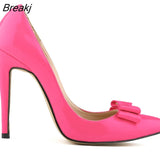 Women Pumps Fashion Sweet Bow Sexy 11cm Pointed Toe High Heels Patent Leather Stiletto Party Dress Wedding