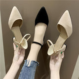Sandals 2023 Summer Large Size Women's Low Medium Heel Dress Shoes White Buckle Strap Heels Female Beige New Fashion