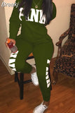 Casual PINK Letter Print Top And Pants Two Piece Sets Fall Winter O Neck Long Sleeve Matching Outfits Female