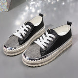 Shoes for Women Sneakers Crystal Thick Soles Casual Rhinestones PU Walking Flats Thick Bottom Lace Up Shoes Plus Size