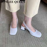 Women Shoes Slingbacks Thick Heel Sandals Elegant Pumps For Party Wedding Shoe Square Toe Sandal Slip On Mule Shoe