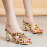 Slippers Full Of Diamond High Heels Women's New Fashion Thick Heels Wear Fashionable Sexy Slippers In The Summer Of