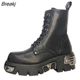 Style Platform Women Ankle Boots Women's Motorcycle Boot Fashion Ladies Chunky Shoes Metal Decor Black BIG Women Boots