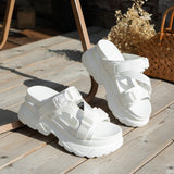 Summer Buckle Slippers Women's Sandals 2024 Fashion Women 9CM Wedges Platform Shoes Open Toe Woman Flats Beach Flip