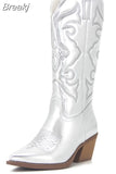 Hot Fashion 2023 Winter Comfy Cowgirl Western Boots Retro Vintage Women Knee High Boots Embroidery Dress Ladies