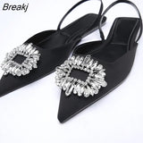2023 Spring Autumn Fashion Trend Rhinestone Elegant Wedding Shoes Mules Fairy Pointed Toe Flat Chunky High Heels