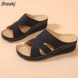 Summer Shoes Woman Outer Wear Non-slip Plus Size Wedge Retro Breathable Hollow Women Slippers Beach Ladies