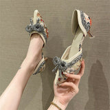 Pearl Crystal Bowtie White Wedding Shoes Women 2023 Autumn Brand Designer High Heels Pumps Woman Thin Heeled Party