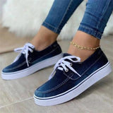 Women's Canvas Shoes 2023 Spring New Solid Denim Fabric Ladies Lace Up Casual Loafers 35-43 Large-Sized Female Comfy