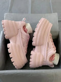 Solid Color Thick Bottom Women Shoes Lace-Up Casual Round Toe Women's Sneakers Outdoors Non-Slip Fashion Chaussure