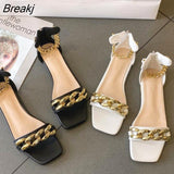 Women Gladiator Sandals Sexy Summer Casual Gold Chain Heels Sandals New Fashion Roman Slippers Shoes Party Ladies