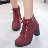 women shoes 2023 fashion solid lace-up ladies shoes women boots high heels shoes woman zipper ankle boots women
