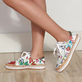Women Sneakers Fashion Lady Vulcanized Shoes Floral Printed Lace Up Female Flat Shoes Women Loafers Non Slip Casual Shoes