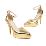 Women Platform Shoes Runway Pointed Toe High Heel Women Pumps Stylish Gold Stiletto Sexy Gladiator Sandals Women