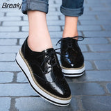 Women Platform Shoes Woman Brogue Derby Patent Leather Flats Lace Up Footwear Female Flat Oxford Shoes For Women