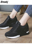 Autumn New Wedges Shoes for Women Plus Size Lace-up Versatile Vulcanize Shoes Fashion Bling Causal Shoes Zapatos De