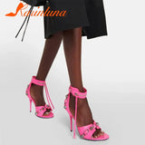 Thin High Women Sandals Fashion Summer 2023 Rivets Tassel Belt Buckle Genuine Leather Sandals High Quality Party