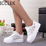 Women Shoes Fashion Summer Casual Shoes White Sneakers Cutouts Lace Canvas Hollow Breathable Platform Sneakers Tenis