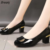Plus Size Woman Dress Shoes Office Lady Shoes Patent Leather High Heels Women Shoes Square Heeled Pumps Ladies