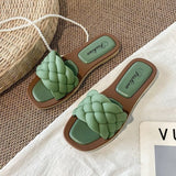 2023 Trend Braided Slippers Women Flat Outdoor Weave Slides Rubber Sole Open Toe Beach Casual Sandals Ladies Cozy