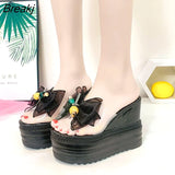 Rabbit Head Wedge-heeled Slippers Women's Summer New In-line Waterproof Platform High-heeled Bow Sandals