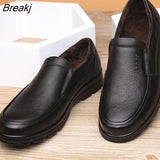 Leather Shoes Men Winter Shoes Brand Loafers Warm Plush Leather Loafers Mens Casual Shoes Male High Quality Black