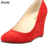 Sexy Pointed Wedge High Heels Women Pumps Faux Suede Spring Autumn Wedding US Size 5-10 Black Office Lady