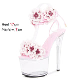 Women Sandals 17cm Thin Heels Ankle Strap Summer High Heels Sexy Party Shoes For Women Handmade Flowers Modern