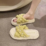 Women Slippers Summer Shallow Med Slides Platform Fashion Butterfly-Knot Shale Female Beach Soft Luxury Sabot