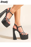Thin Heels Club Queen Sandals 2023 Summer European Style Sexy Sandals Party Cutout Rhinestone Comfy Platform Lady