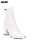 Women Side Zipper Comfortable Square Heel Ankle Boots Fashion Square Toe Keep Warm Winter Shoes Black Red White