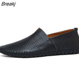 Genuine Cow leather Mens Loafers Fashion Handmade Moccasins Soft Leather Blue Slip On Men's Boat Shoe PLUS SIZE
