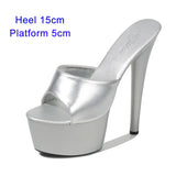 Women Shoes High Heels 2023 New Slippers Stripper Thick Bottom Platform Patent Leather Open Toe Bling Plus Size 43 Party