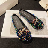 Women's Shoes New Spring and Autumn Shoes Shallow Mouth Set of Flat Shoes Women's Bean Shoes Women's Sequins Single Shoe