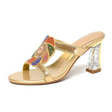 Diamond Sandals, Women's High-Heeled Slippers, Summer Rough Heels With Diamond-Encrusted Crystals, Fashionable Heels, Sandals And