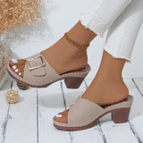 Breakj Coarse-Heeled Slippers Women's New TEUM Explosive Belt Buckle Light Sandals Women In The Summer Of
