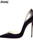 Black Matte High Heels Shoes Woman Pumps 12cm Tacones Pointed Toe Stilettos Sexy Deep Cleavage Wedding QKOU012