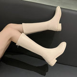 High Long Boots for Women Autumn Winter Soft Leather Solid Knight Boots Zipper Casual High Heels Round Toe Botas