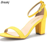 Women High Heels Sandals Women New Summer Shoes Woman Fashion Buckle Strap Square Heel Flock White Open Toe