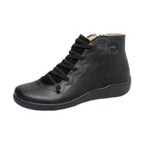 Snow Boots Women Winter Genuine Leather Ankle Spring Flat Shoes Woman Short Vintage Boots with Fur for Women Lace