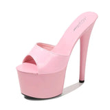 Size Female Slippers Outside PU Patent Leather Platform Super High Heels 17cm Thin Heel Solid Women's Shoes 2023 New