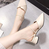 Party Women Mules Slipper Pointed Toe Block Strap Closed Shallow High Heels Shoes Sandals Black Beige Square heel